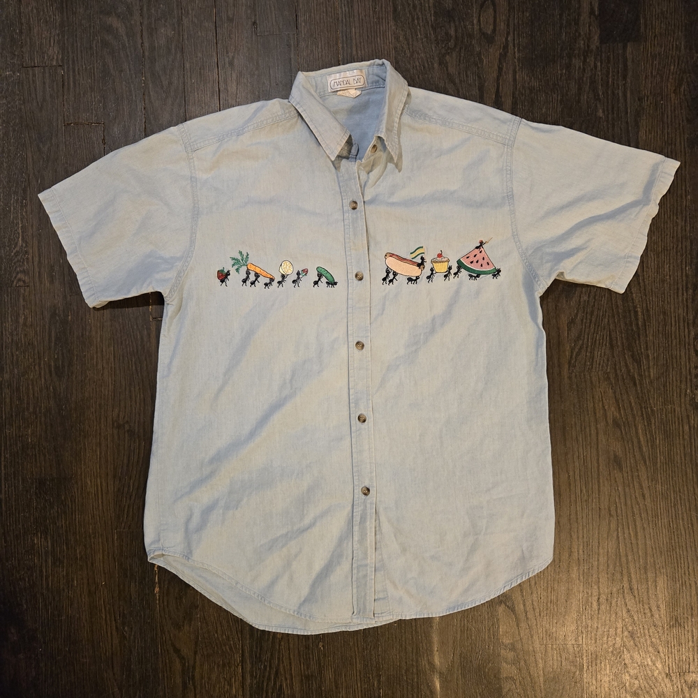 Embroidered Fun Picnic Ants Light Blue Shirt